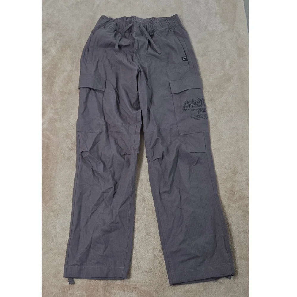 Gymshark Ripstop Cargo Pants Men's Size Small Color Gray Drawstring GOOD
